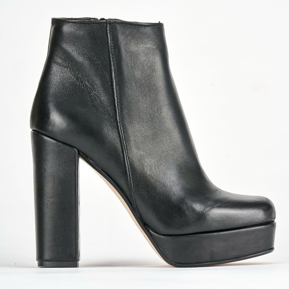 Aldo Black Genuine Leather High Block Heel Disco Ankle Boots NWOT - Picture 2 of 13